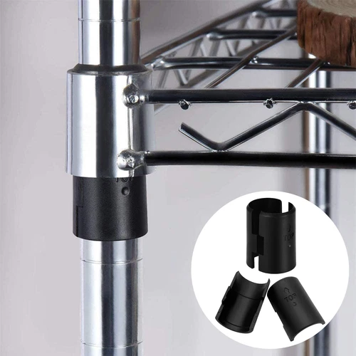4Sets Chrome Wire Shelving Shelf Locking Pole Clips Plastic Black Post Tube Clip - Picture 4 of 12