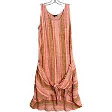 Anthropologie Drew Morgan Linen Tie Dress Womens M Pink Multi Faux Sarong