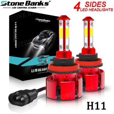 H11 LED Headlight Kit Low Beam Bulbs Super Bright 6500K 4-Sides White 380000LM