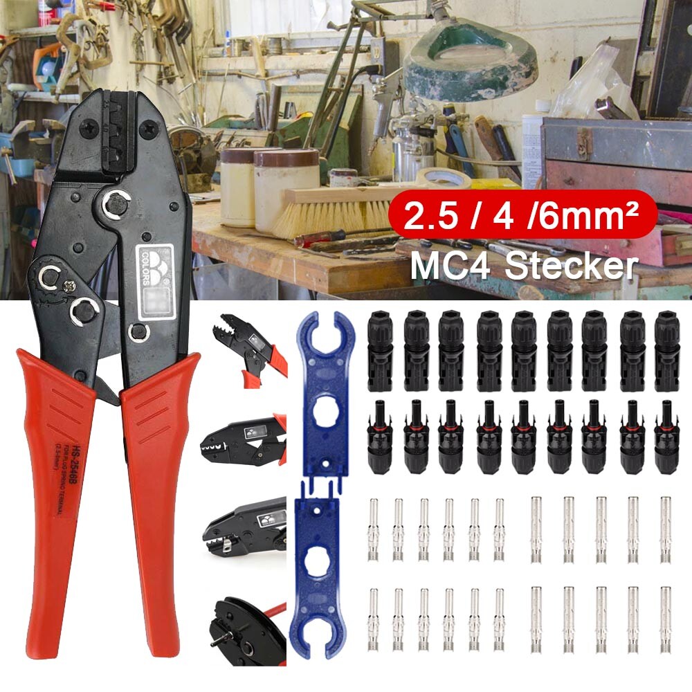 Solar Kabel Crimpzange Solarstecker Set Für 2,5/4/6 Mm² PV Kabel, 12 Paar Male Solarstecker Crimpzange Set