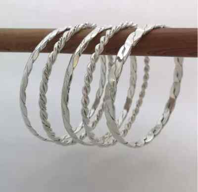 Set of 5 Sterling Silver Rope Bangle Handmade Hammered designer 5 Set Bangle