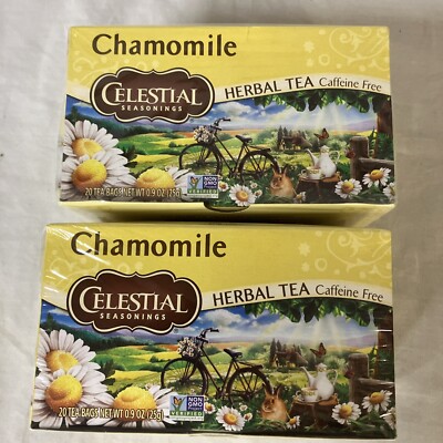 Lot of 2 Celestial Seasonings Chamomile Herbal 20 Tea Bags Each BB 3/23/25 FS!