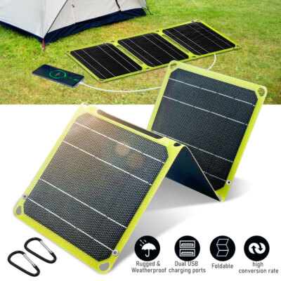 50W Foldable Solar Panel Power Bank for Outdoor Camping Trip Battery Charger US
