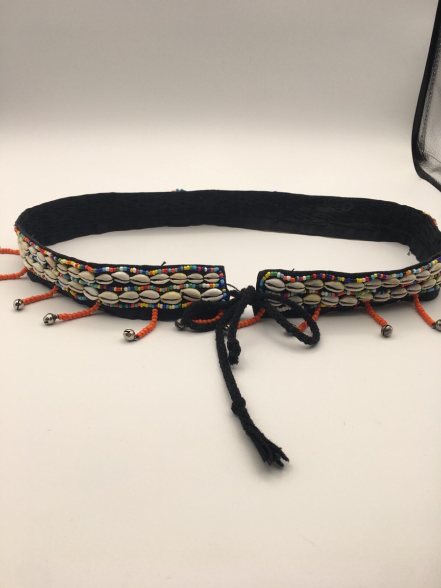 Turquoise Tribal Handmade Beaded African Cowrie Shell Tie Belt 32\