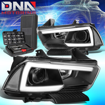 FOR 2011-2014 CHARGER LED DRL PROJECTOR HEADLIGHT HEAD LAMPS+TOOLS BLACK/CLEAR