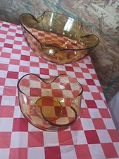 Vintage Anchor Hocking 1960's Honey Gold Amber Glass Chip and Dip Bowl Set