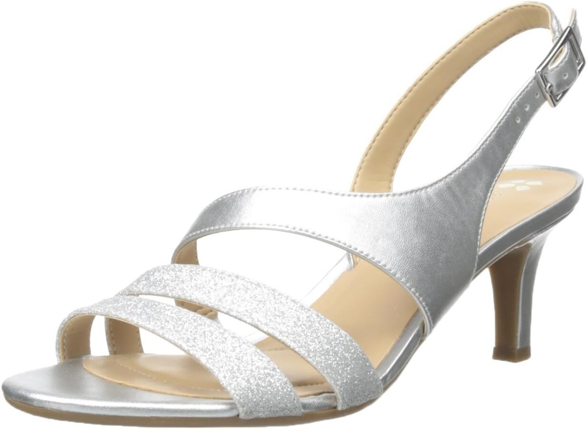 Naturalizer Womens Taimi Dress Heel Sandals Strappy Silver Glitter Size 9