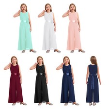 Girl's Detachable Flower Jumpsuit Ruffled Chiffon High Waist Jumpsuit Gorgeous