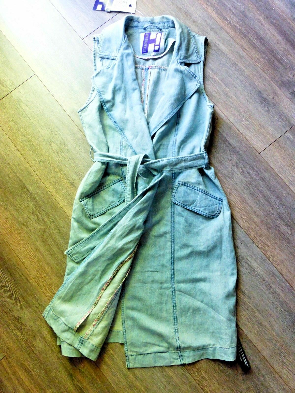 Denim dress jacket gilet sleeveless trench cross over designers £65 12 14