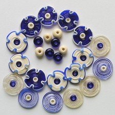 RachelArt Lampwork Flower Glass Handmade Beads Cobalt and Cream 