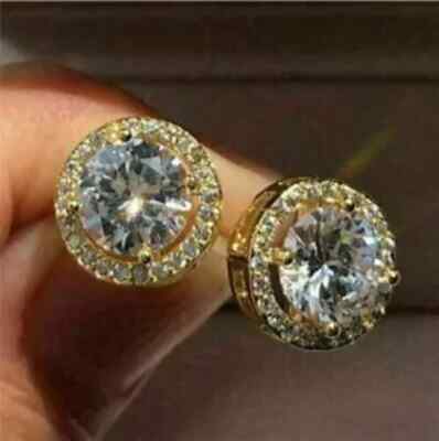4Ct Round Lab-Created Diamond Halo Women's Stud Earrings 14K Yellow Gold Finish