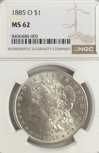 1885 O MORGAN "NGC MS62 " - CRISP WHITE O MINT MORGAN, NICE FILEDS AND HGH POINT