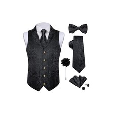 Silk Paisley Vest for Men Wedding Waistcoat and Necktie Large Black Paisley