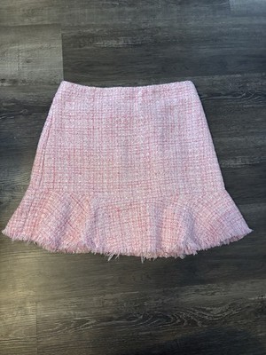 Francescas Womens Pink Tweed Frilled Hem Skirt NWT Small