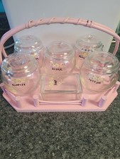40's Glass Pink Floral Apothecary Jar Container Vintage 7pc Nursery Set
