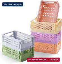 6-Pack Small Pastel Plastic Storage Baskets, Collapsible Crates for Orga