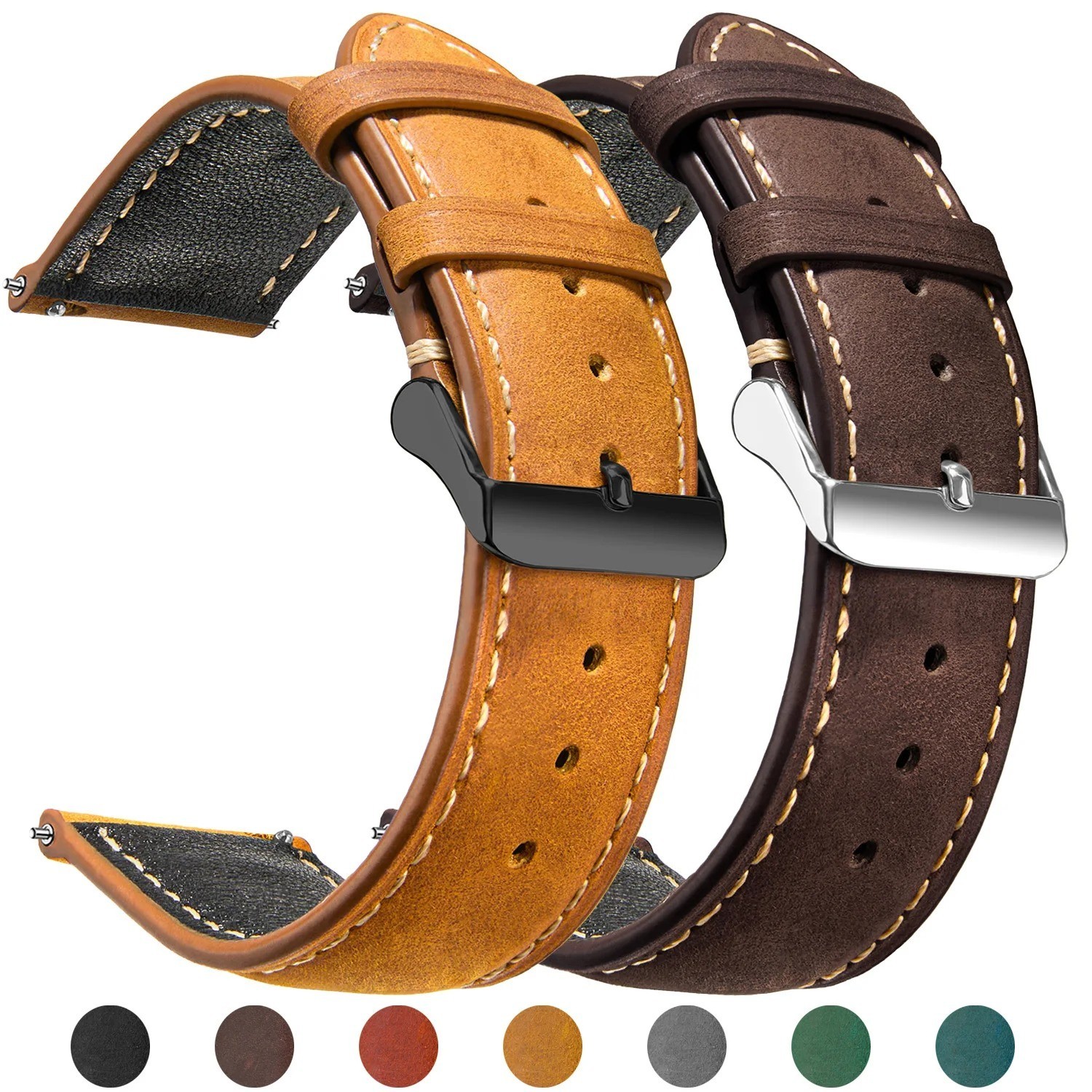 Bracelet montre cuir PU 22mm marron avec système de fixation rapide flash