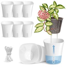 New 8 Pack 4" Self Watering Pots for Indoor Plants Clear Inner Cup, Small White