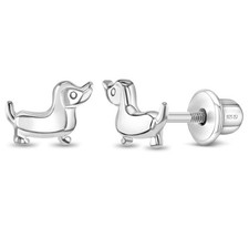 Dapper Dachshunds Kids / Children's / Girl Earrings Screw Back - Sterling Silver