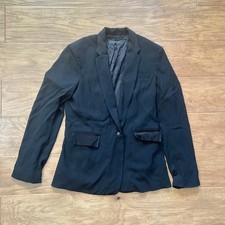 Rag Bone Riley Blazer Women's Size 8 Black One Button Crepe Ribbon Trim