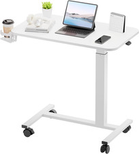Mobile Adjustable Standing Desk with Wheels for Home Office - White