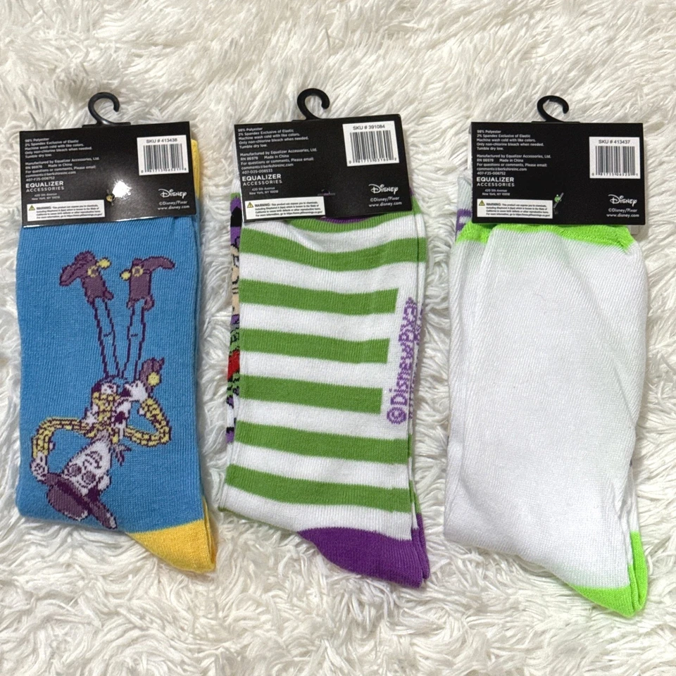 NEW Disney Pixar Bundle Toy Story Crew Socks Set Woody Buzz Lightyear Vacation - Image 2 of 4