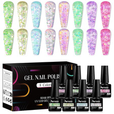 Jelly Glitter Gel Nail Polish Set 8 Pcs Transparent Glass Flowinglight Gel Polis