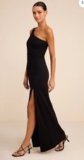 Lulus Good Times Only Black One-Shoulder Maxi Dress XS NEW