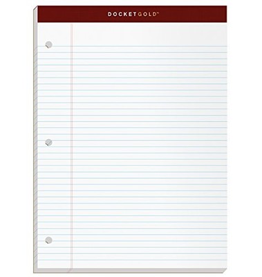  Docket Gold Writing Pads, 8-1/2'' x 11-3/4'', Narrow Rule, 3-Hole Punched, 