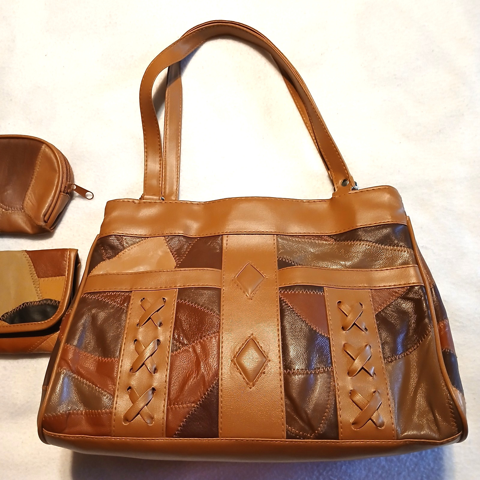 Patchwork Leather Handbag Purse Shoulder Bag Coin… - image 5