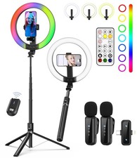 Vlogging Kit for iPhone/Android - 10" Selfie Ring Light with 74" Tripod Stand...