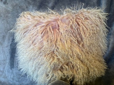 West Elm Mongolian Lamb Pillow Cover Dusty Pink White Tips 12 x16 