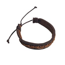 Braided Adjustable Leather Bracelet Handmade Brown Tan Cord Design Boho Beach