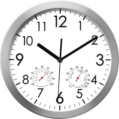 12 Inch Wall Clock with Temperature and Humidity, Battery Operated Non Ticking S