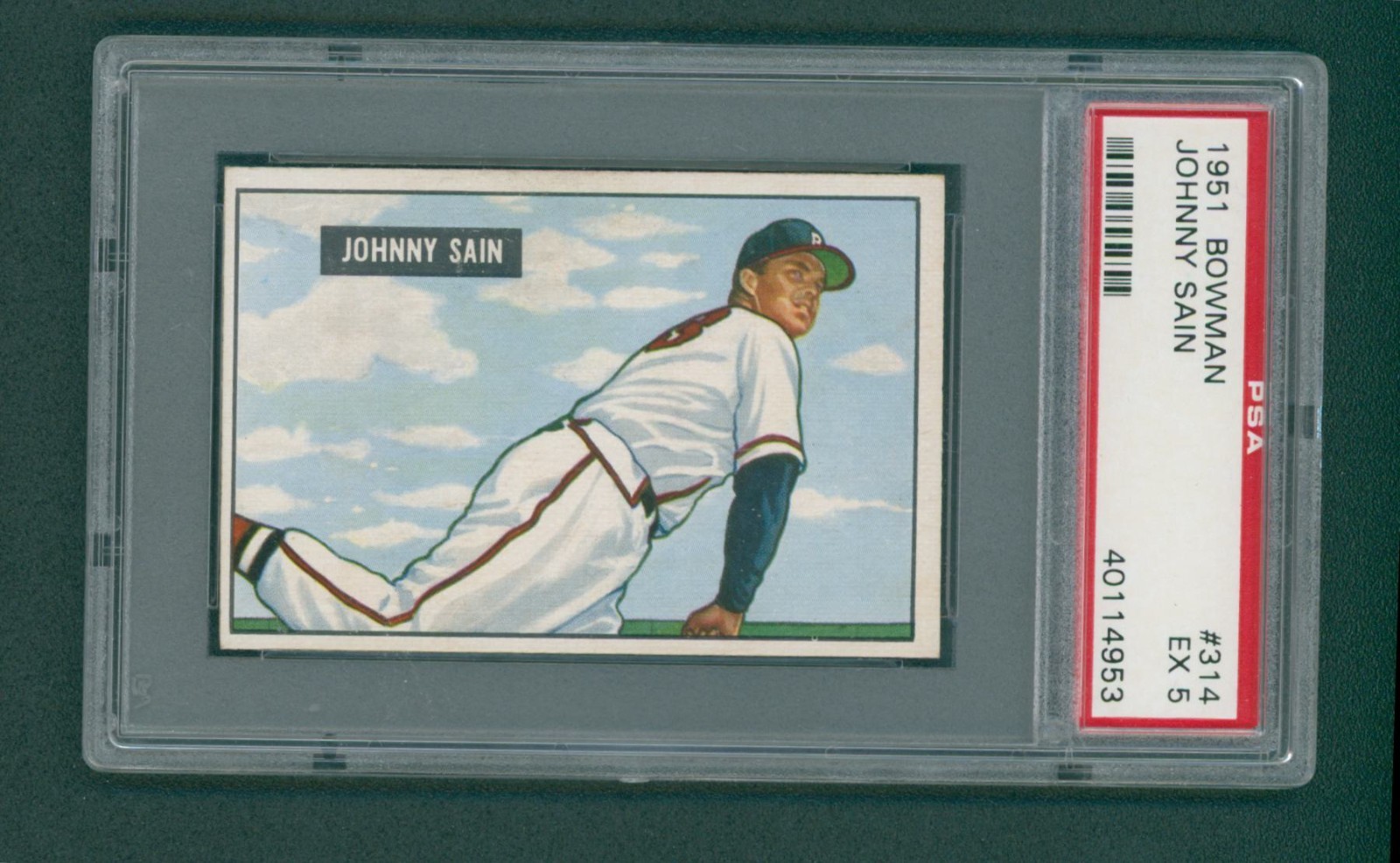 1951 Bowman Baseball Card - #314 Johnny Sain High Number, PSA 5 EX