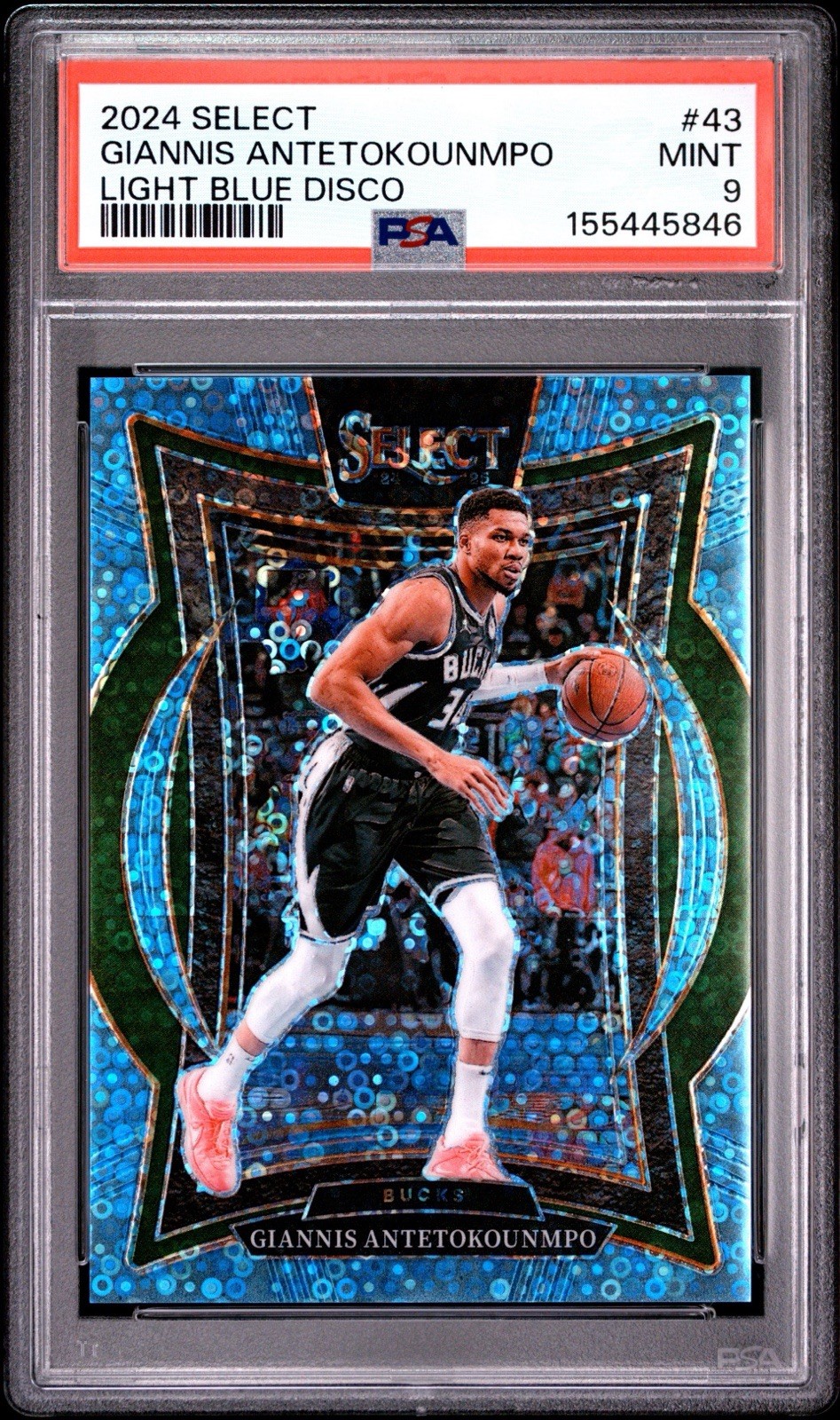 PSA 9 GIANNIS ANTETOKOUNMPO #43 2024 PANINI SELECT LIGHT BLUE DISCO #/99