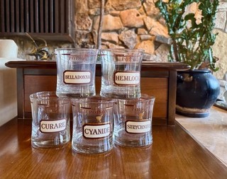 Mid Century Cera Barware Name Your Poison Old Fashioned Lowball Rocks Glasses
