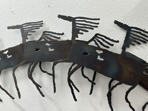 Brutalist 3D Metal Wall Sculpture Running Horses Herd Southwest