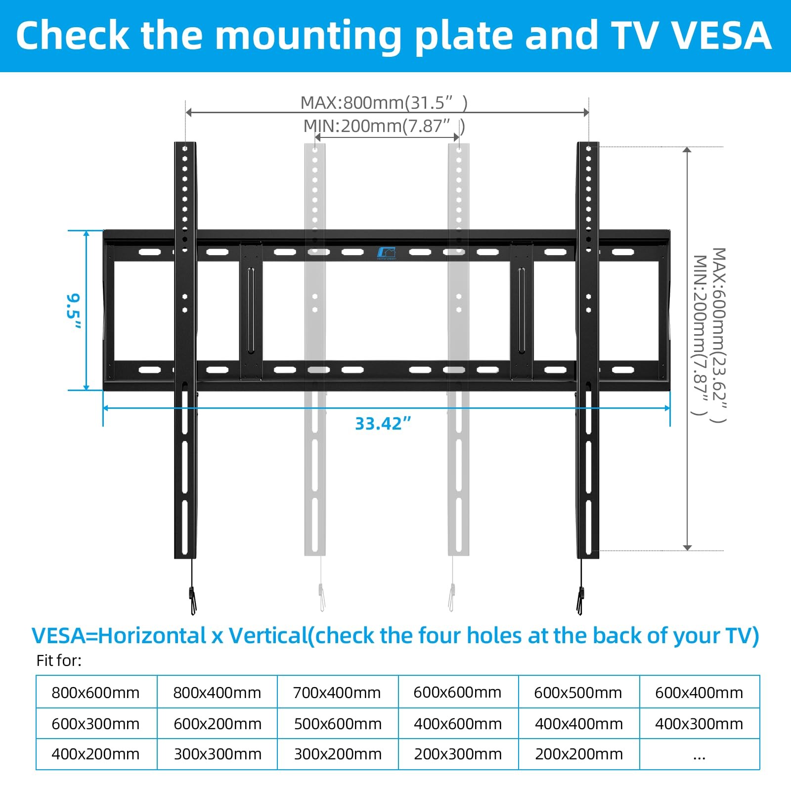 Heavy Duty Fixed TV Wall Mount Bracket, 264 Lbs Capacity 48-120 Inch Extra Large