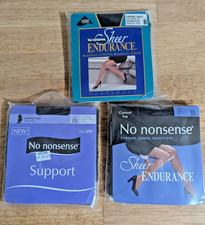 3 Vintage No Nonsense Control Top Pantyhose Size B Black Color Reinforced Toe