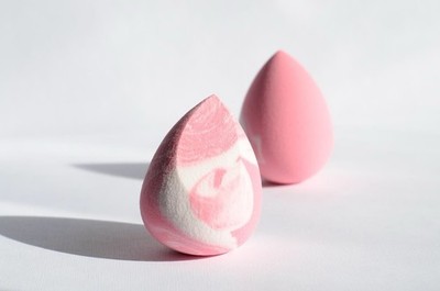 4 - Pack Pink White Marble Makeup Sponge Flat Edge Cosmetic Blender