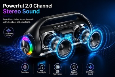 Tragbarer drahtloser Bluetooth Lautsprecher tiefe Bässe RGB Lichter USB TF AUX Party Speake