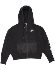 NIKE Womens Graphic Zip Hoodie Sweater UK 14 Medium Black Cotton AB16