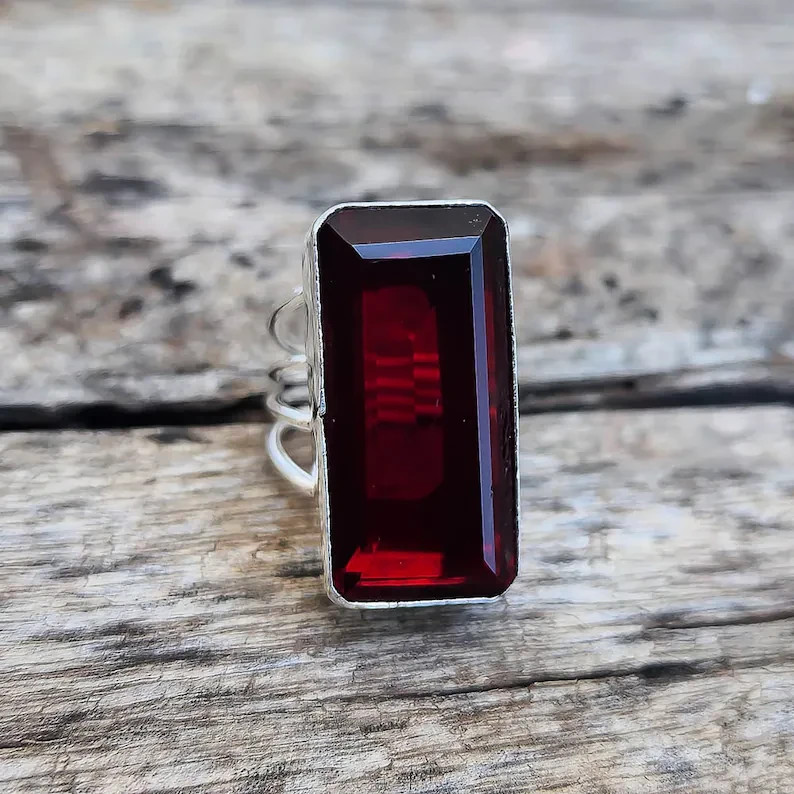 Natural Garnet 925 Sterling Silver Band& Statement Ring Handmade Ring All Size View 5