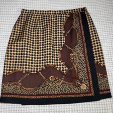 Talbots Skirt 12 Petite Silk Vintage Equestrian Print Lined Wrap Skirt Classic