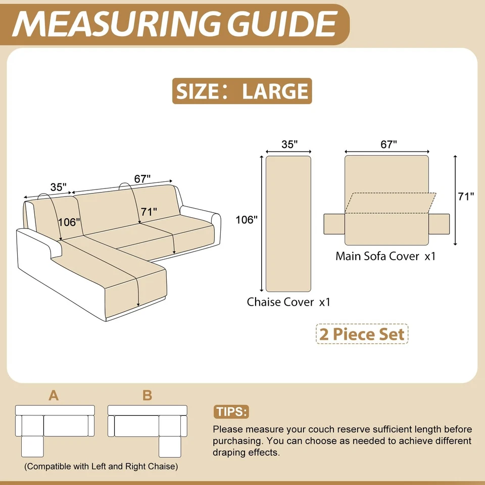 Fundas de sofá seccionales 100 % impermeables en forma de L funda de sofá lavable 2 piezas pr... Foto 3 de 4