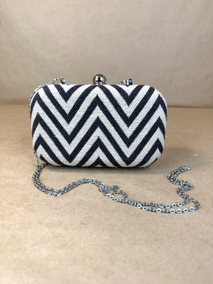 Ann Taylor LOFT Chevron Weave Box Clutch   Black & White Minaudière