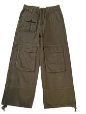 Free People House of Sunny Wide Leg Cargo Drawstring Button Closure Pants Size 2