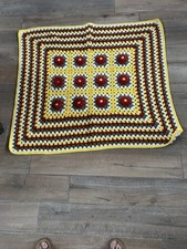 Handmade Granny Square Lap Blanket 42 x42 Vibrant White Yellow Red