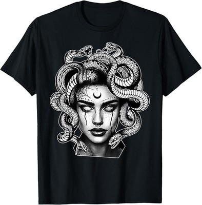 Tattooed Medusa Greek Mythology Blackwork T-Shirt